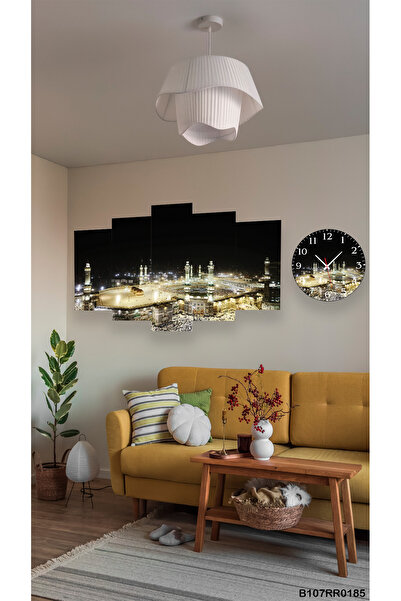 A2ZTR Duvar Mdf Tablo 5 Parça Set Ve saatli