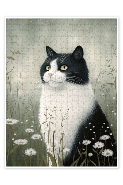 Jeronkarji Siyah beyaz kedi 500 Parça Puzzle Yapboz Kedi Köpek Temalı Doğa ve...