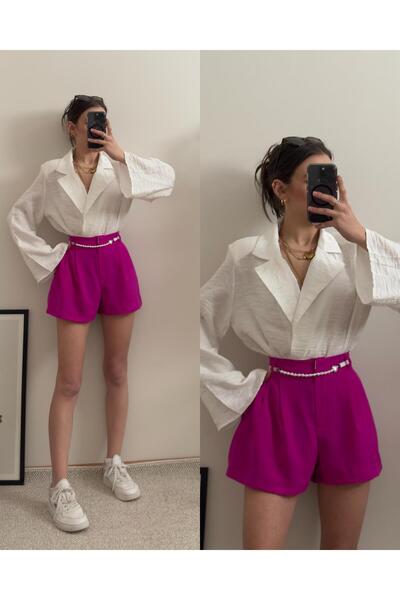 LUVESSE Piliseli Mürdüm Cepli Şort