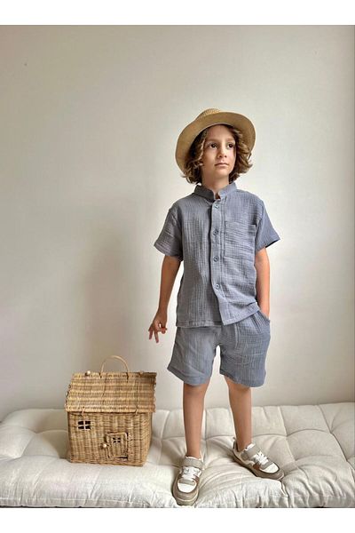 cacakids Judge Collar Muslin Fabric Bottom Top Set
