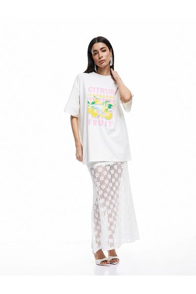 Koton New Season Koton X Sibil Çetinkaya - Cotton Short Sleeve Crew Neck Lemon Printed
