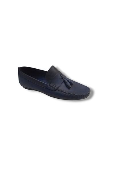 Growish Genuine Leather Saddler Rok Model Men's Navy Blue Tassel Loafer Shoes