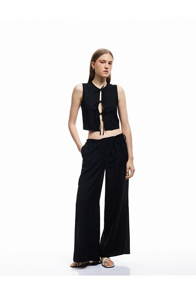 Koton New Season Viscose Fabric Comfortable Fit Slit Detail Double Breasted with Lace-Up Waist and Pockets