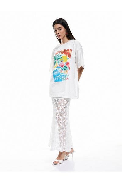 Koton New Season Koton X Sibil Çetinkaya - Cotton Short Sleeve Crew Neck Summer Themed Printed
