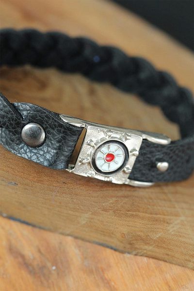 Clariss Black Leather Sailor's Helm Men's Bracelet with Accessories