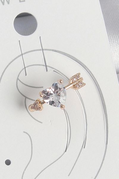 Clariss Brass Gold Color Zircon Stone Heart Arrow Model Women's Cartilage Earrings