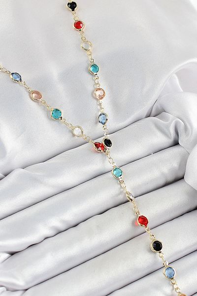 Clariss Brass Assortment Model Gold Color Zircon Stone Y Necklace