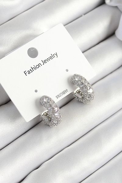 Clariss Brass Zircon Stone Hoop Model Silver Color Women's Earrings