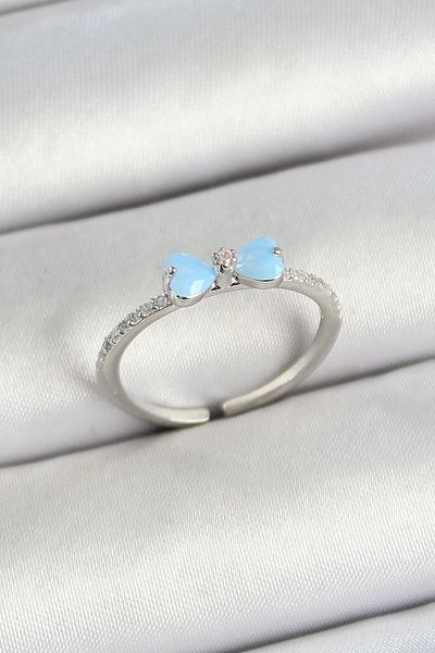 Clariss Silver Color Adjustable Women's Ring with Brass Bow Figure and Zircon Stone