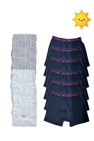 SİERNA 12Pcs Boys Singlet Boxer Set 6 Singlets 6 Boxers Srn-003051