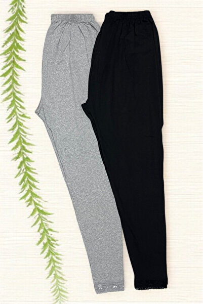 SİERNA 2 bucăți de jambiere lungi pentru femei, cu detalii din dantelă, gri-negru