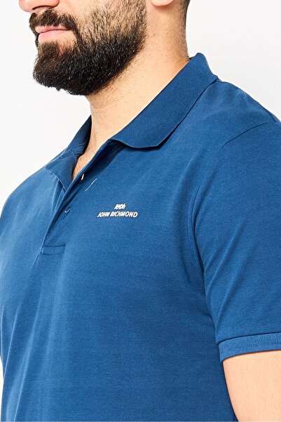 John Richmond Men Regular Fit Brand Logo Short Sleeves Polo Shirt, Blue