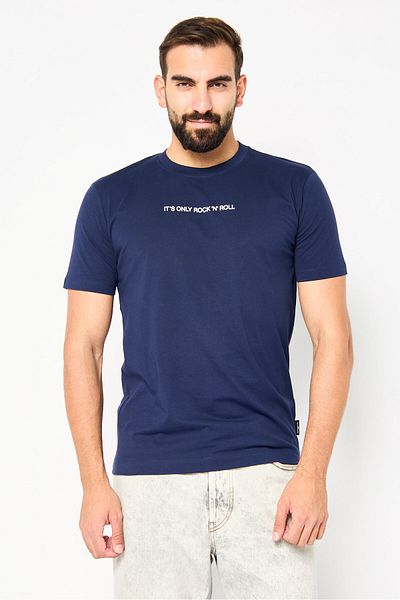 John Richmond Men Crew Neck Short Sleeve Graphic Print T-shirt, Navy
