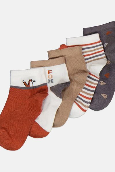 Bebe Kids Boy 5 Pairs Printed Quarter Socks Set, Multicolor