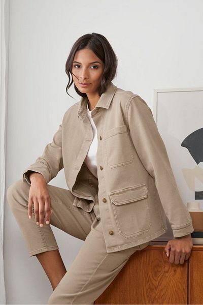 Tchibo Women Spread Collar Washed Denim Jacket, Tan