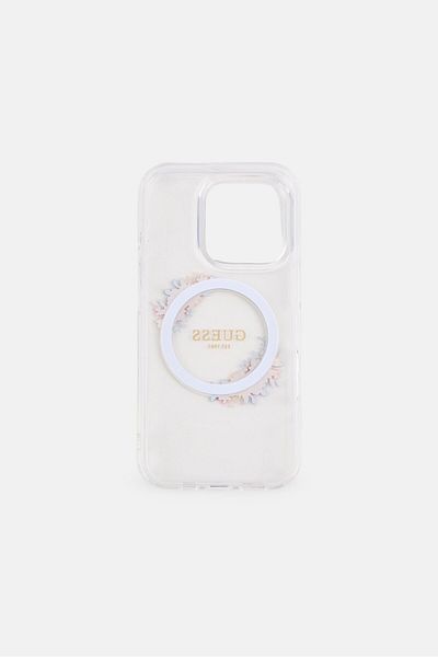 Guess iPhone 16 Pro Floral Pattern Compatible Magsafe Phone Case, Transparent