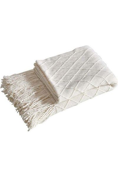 Generic EzzySo Tassel Design Soft Blanket Keep Warm Cotton White 127 x 172cm