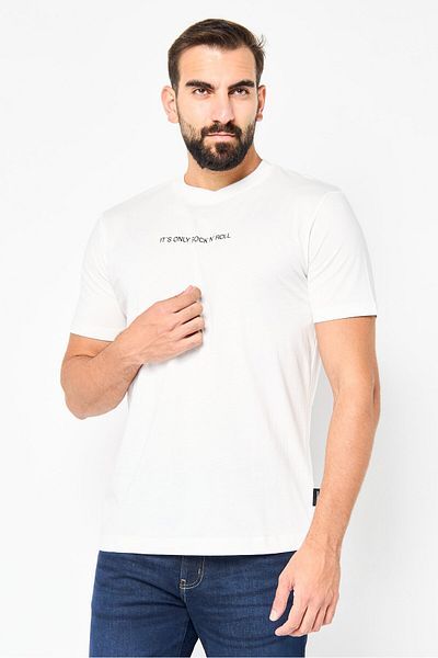 John Richmond Men Crew Neck Short Sleeve Graphic Print T-shirt, White