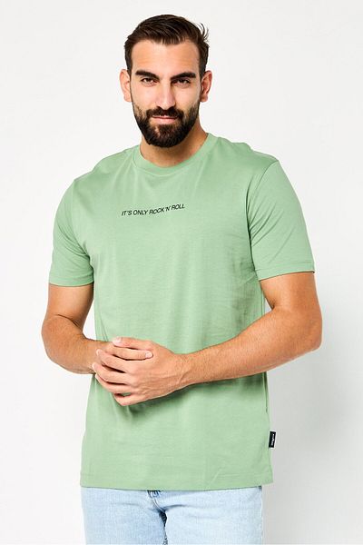 John Richmond Men Crew Neck Short Sleeve Graphic Print T-shirt, Dark Sage