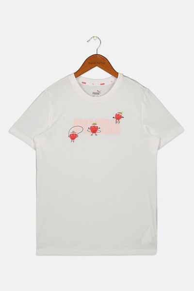 Puma Kids Girl Regular Fruit Print Short Sleeve T-Shirts, Off White