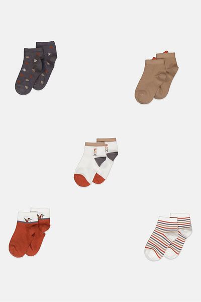 Bebe Kids Boy 5 Pairs Printed Quarter Socks Set, Multicolor