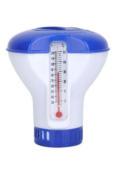 Generic Floating Swimming Pool Chlorine Dispenser With Thermometer White/Blue