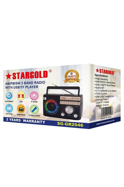 Generic STARGOLD FM/AM/SW Portable Radio with MP3, Bluetooth TWS, RGB Speaker Light & 2400mAh Battery