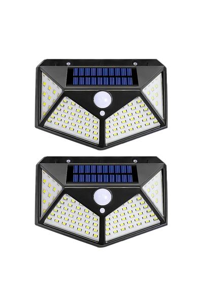 Generic Set 2 Lampi Solare cu Panou si Acumulator, cu 100 Led / Lumina Alba si 270 Grade Raza Senzor