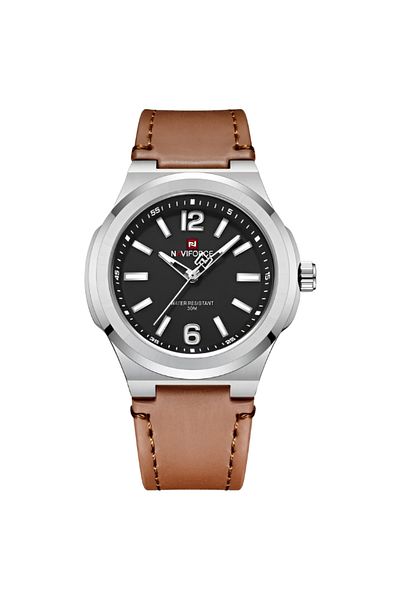 Naviforce Minimalist Analog Wrist Watch for Men with Leather Strap Water Resistant Classic Timepiece