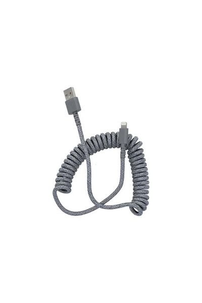 Generic كابل SmartCube USB-A إلى Lightning حلزوني الشكل خالٍ من التشابك لأجهزة Apple، رمادي
