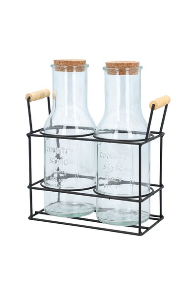 Bien Servi Piece Elegant Design Glass Drinking Juice Jar Set Clear and Black