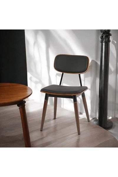 rexa Dark wood and black leather chair