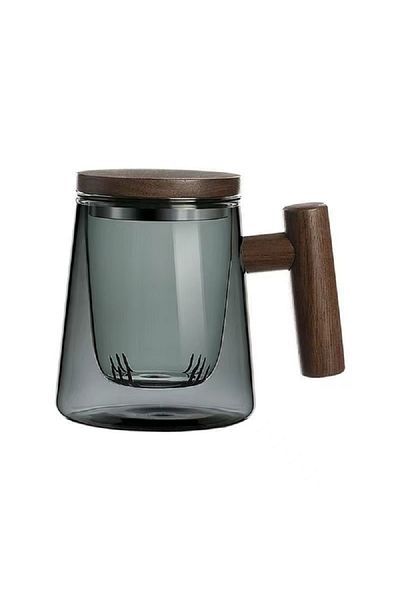 Bien Servi Tea Separation Cup with Ergonomic Handle and Lid Transparent Black and Brown