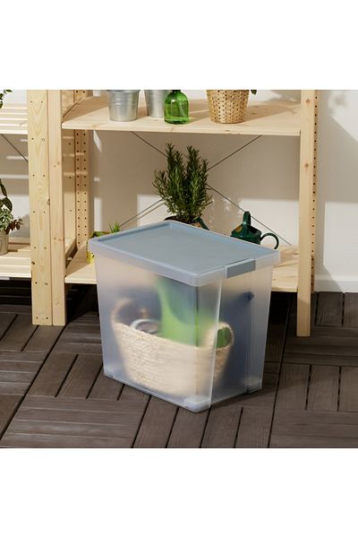 Tatay Hinged Handle Multipurpose Stackable Storage Box with Lid Blue Mist and Clear 60 Liter