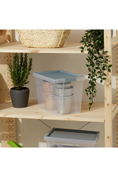 Tatay Hinged Handle Multipurpose Stackable Storage Box with Lid Blue Mist and Clear 15 Liter