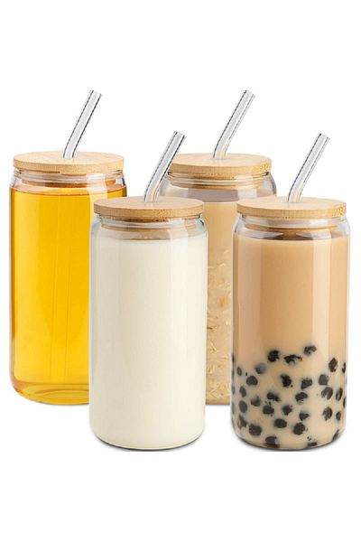 Bien Servi 4-Piece Glass Tumbler with Straw and Lid Clear and Brown