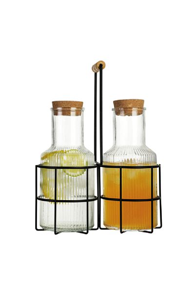 Bien Servi 3-Piece Elegant Design Easy Cleaning Glass Beverage Set Clear and Black