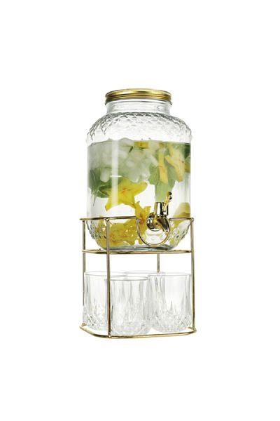 Bien Servi 6-Piece Durable and Elegant Design Beverage Dispenser Set Clear and Silver