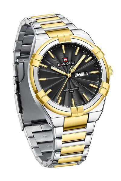 Naviforce Elegant Analog Wrist Watch for Men with Stainless Steel Strap Water Resistant Classic Timepiece