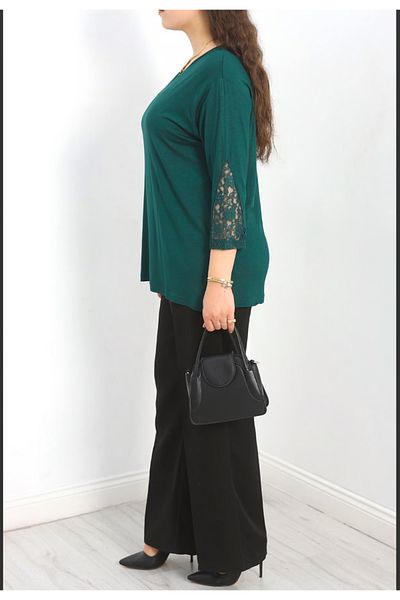 Tunicom Plus Size Ultra Luxury Combed Cotton Blouse with Lace Sleeves