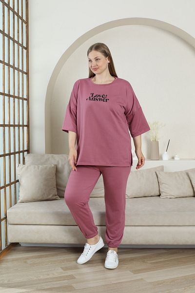 FAMESTEKSTİL Women's Plus Size Gym Wear Comfortable Convenient 3 Quarter Sleeve