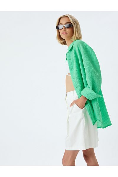 Koton Νέα σεζόν πουκάμισο Oversize με υφή μακρυμάνικο
