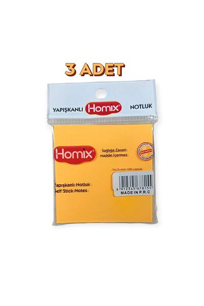 HOMİX Homix 3 Pcs Adhesive Note Holder 76 X 76 cm Neon Colors 100 Yp