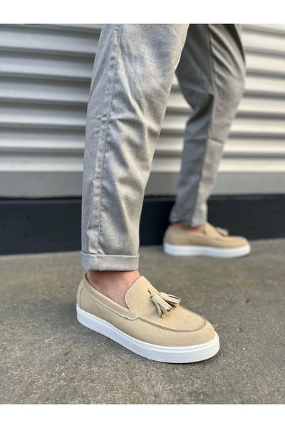 Joy Ayakkabı Jy153 Bloom Laceless Tasseled Suede Men's Casual Sports Classic Shoes Sbt - Cream