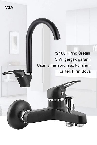 Tegin Yapı Market Teginyapımarket Black Robot Sprinkler Shower Set Mix Black Bathroom Sink Faucet Set