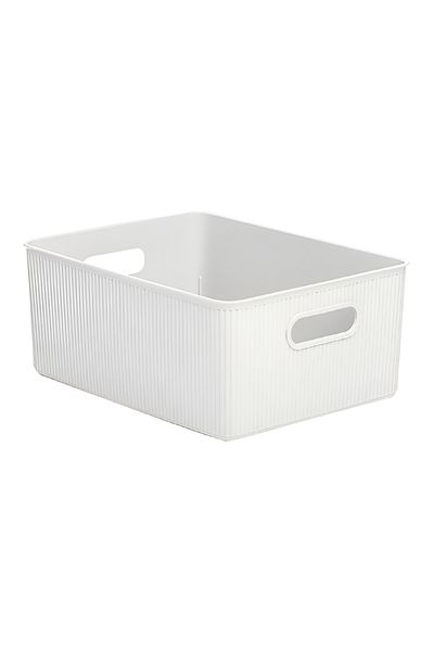 Tatay Impact Resistance Vertical Wavy Design Rectangular Multipurpose Storage Basket in White
