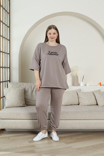 FAMESTEKSTİL Women's Plus Size Gym Wear Comfortable Convenient 3 Quarter Sleeve