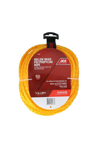 ACE Mildew and Abrasion Resistant Hollow Braided Polypropylene Rope Yellow 3/8inch x 50ft