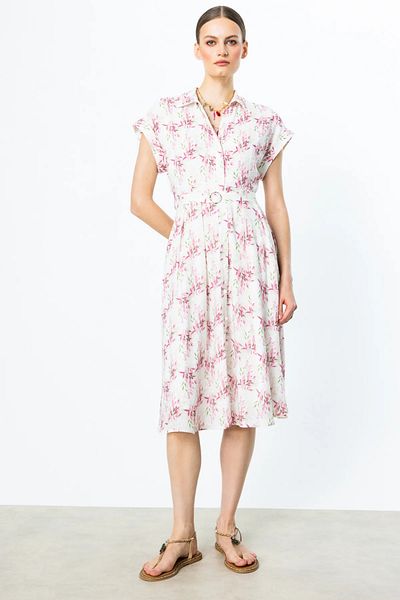 Ekol Patterned Pearl Buttoned Dress Pink