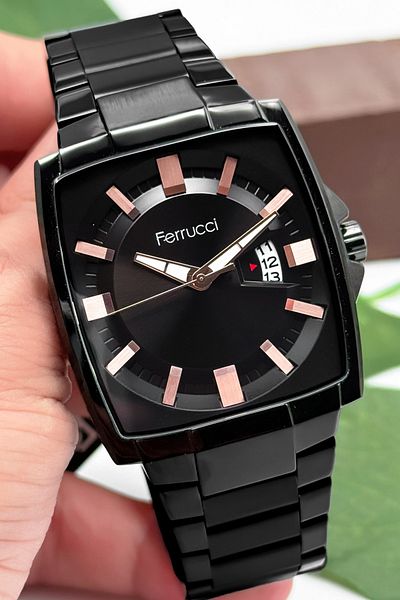 Ferrucci Men's Wrist Watch, Steel Band & Special Design, 3Atm Water Resistant Black Sdfer163